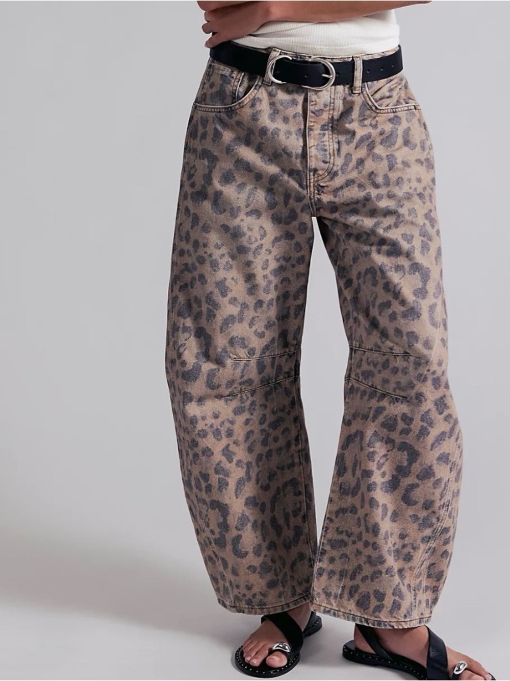 Free People Taupe and Leopard Wide-Leg Jeans